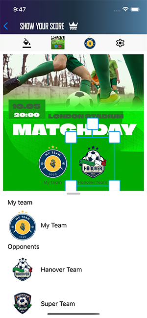 The image shows how to use lineup builder to create a match day graphic