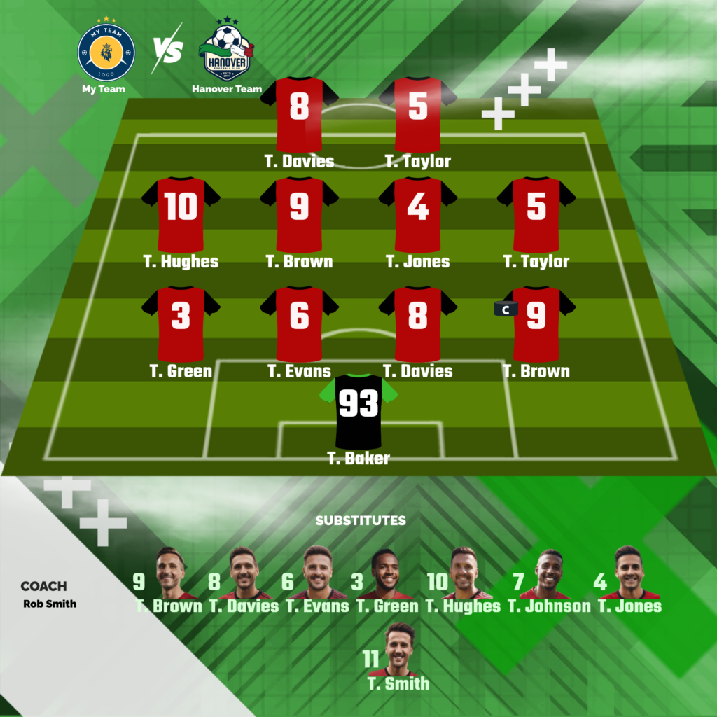 4-4-2 football formation with subs